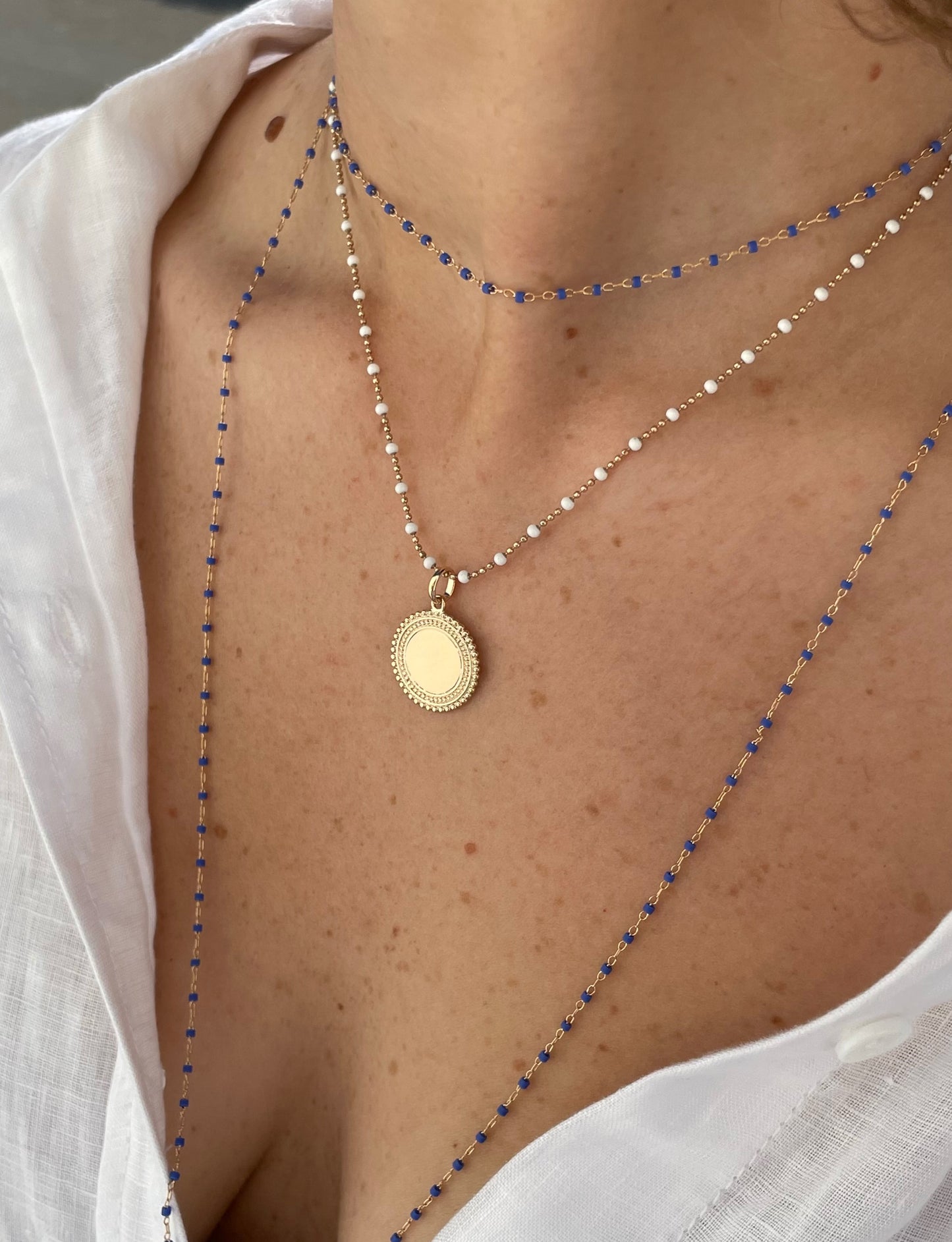 White Beaded Enamel Necklace