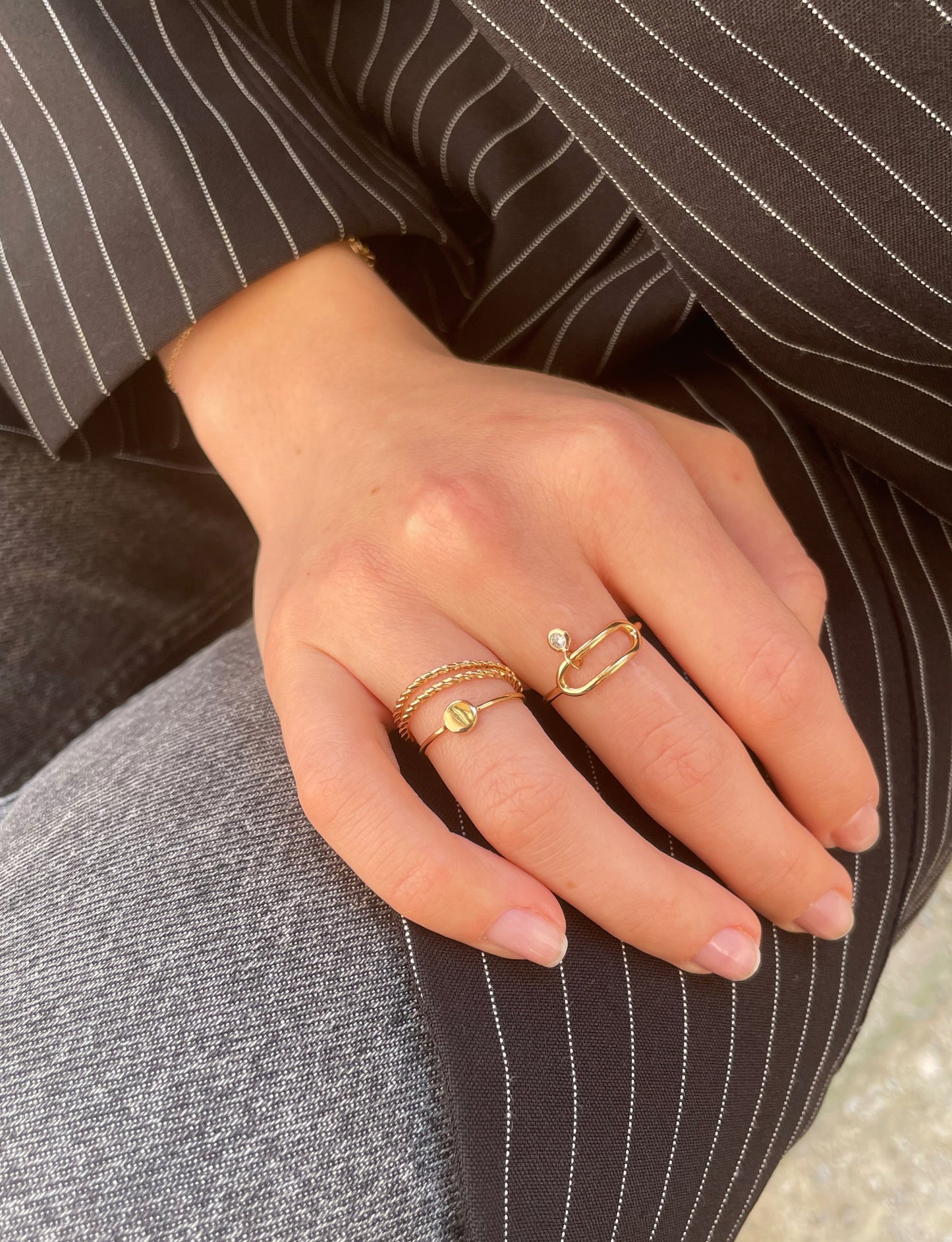 Paper Clip Ring With Dangling Zirconia